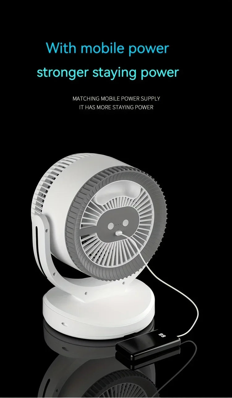 360-Degree Rotatable White Desk Fan with Night Light Charging Air Cycle Desktop Fan Adjustable Airflow for Indoor & Outdoor Use
