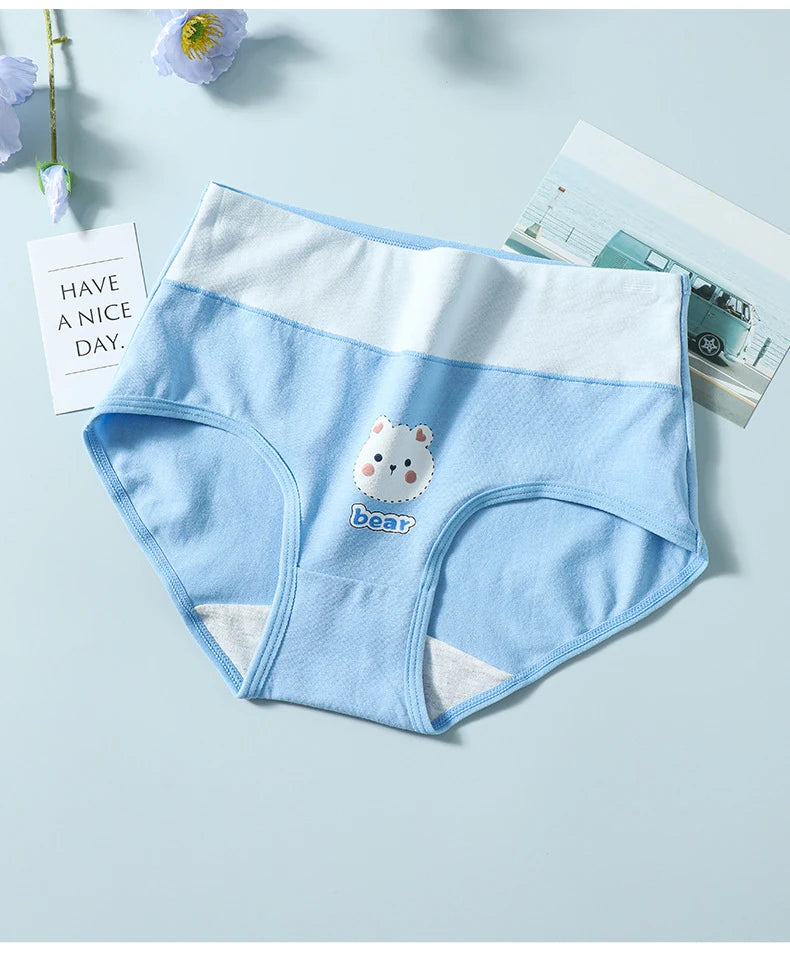 Fashion Print 4Pcs High Waist Cotton Panties Women Body Shaper Underwear Breathable Cute Girls Briefs Slimming Female Lingerie