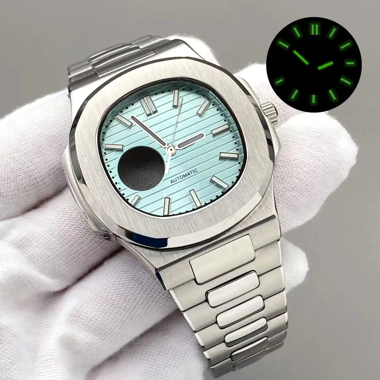 43mm Silver Stainless Steel for Nautilus Case NH35 NH36 NH38 4R Movements 30.5mm Dial Men Watch Repair Replacement Case NH35