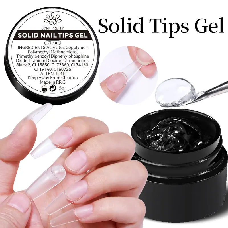 BORN PRETTY 5ml Solid Nail Tips Gel Nail Polish False Fake Nail Tips Transparent Clear Nail Patch Gel Modelling Easy Stick