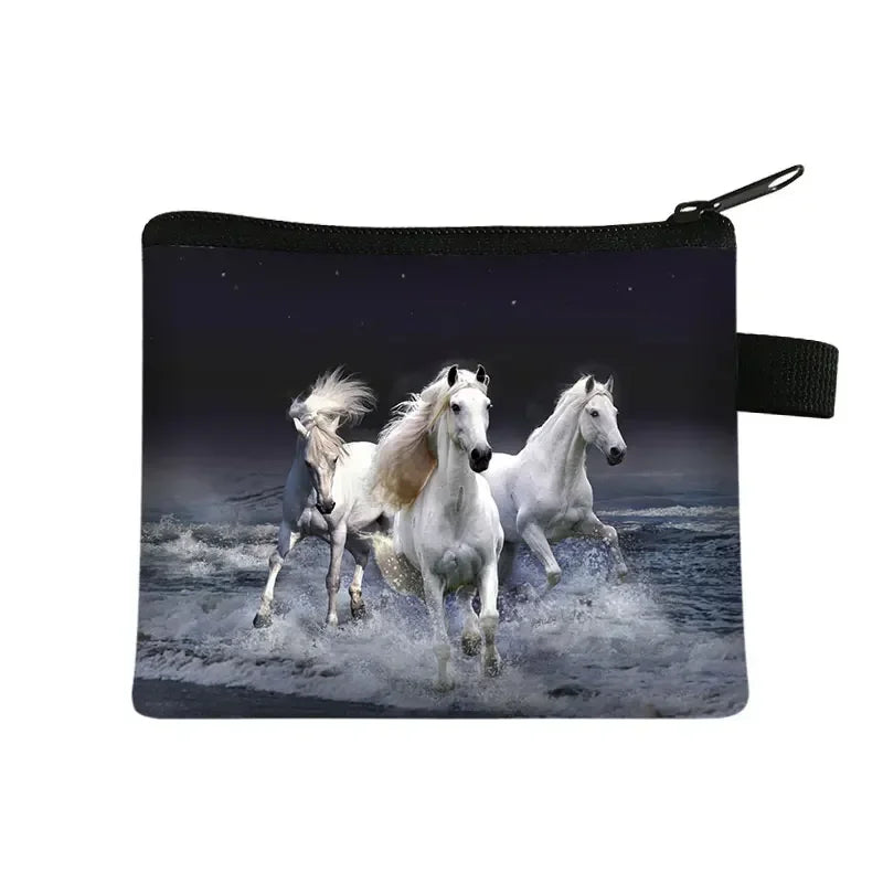 Galloping Horse 3D Printing Coin Purse Ladies Shopping Portable Silver Coin Bag Travel Mini Credit Card ID Card Bag Gift