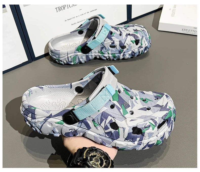 Summer Outdoor Beach Sandals Men Clogs Shoes Men Slippers Camouflage Platform Aqua Shoes Soft EVA Indoor Home Slides Flip Flops
