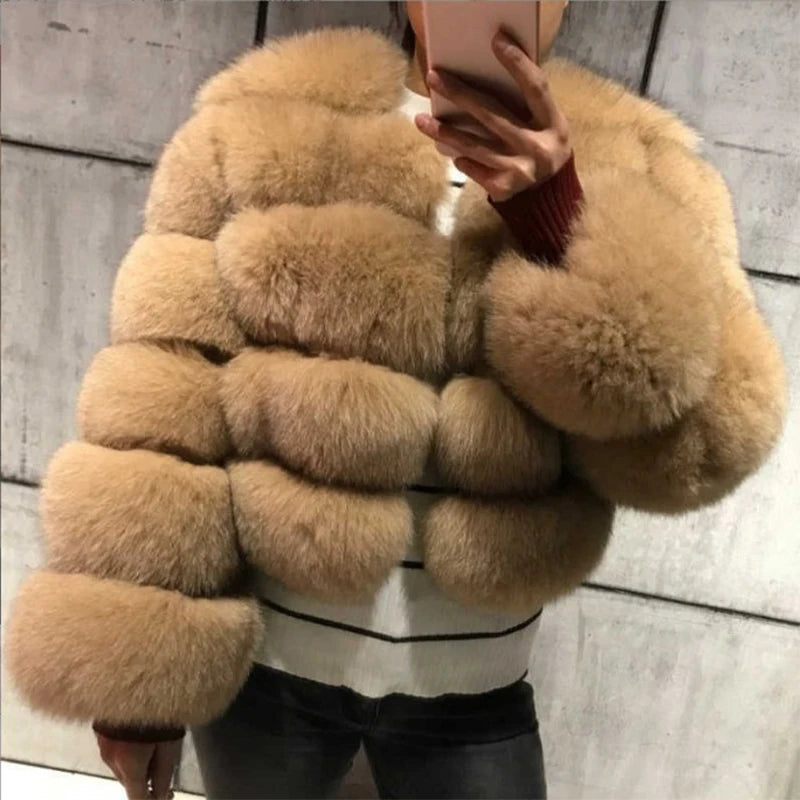 Fur Faux Jacket Women Coat Elegant Round Neck Long Sleeve Furry Female Coats 2024 Winter Fashion Lady Warm Solid Streetwears