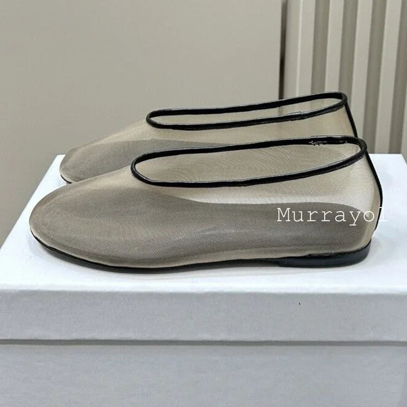 New Round Toe Mesh Breathable Mary Jane Shoes Women Solid Color Flat Shoes Summer Leisure Vacation Single Shoes Loafers