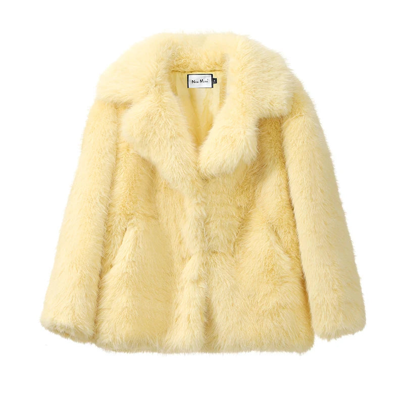 Neo Mint Women Winter 2024 High Quality Luxury Faux Fur Coat Thicken Warm Overcoat Outerwear Hot Girls Solid Long Fox Fur Jacket