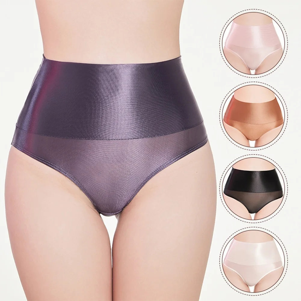 Women's Seamless Underwear Ultra-Thin Glossy Panties Knickers High Waist Transparent See Through Shiny Sheer Underpants