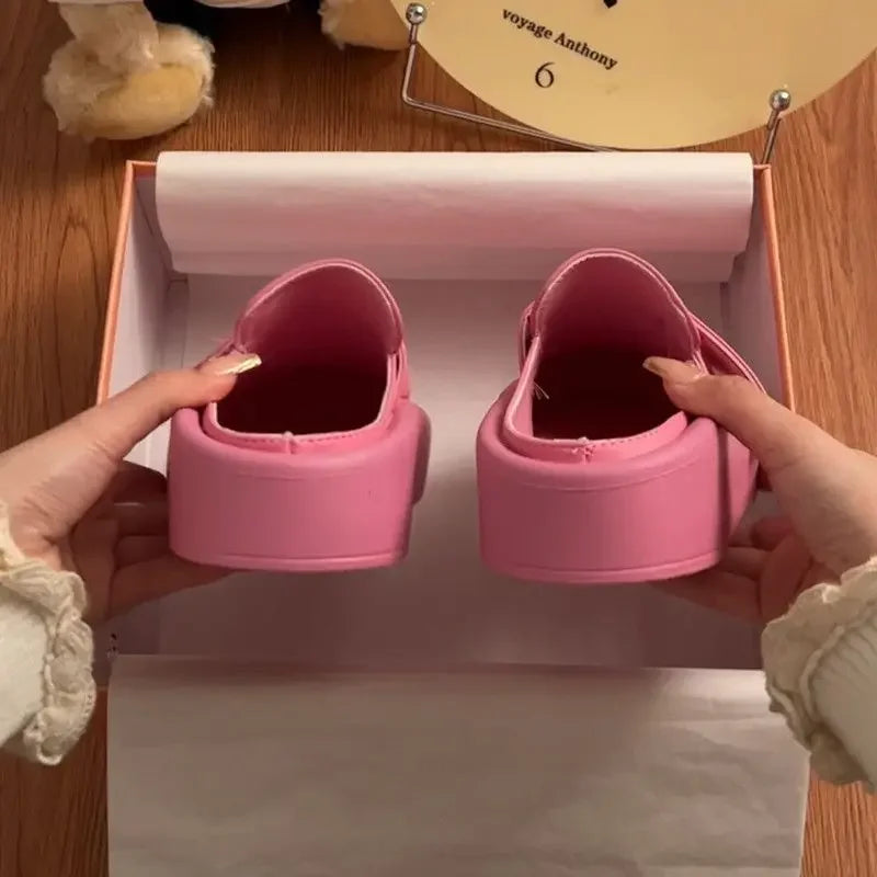 Spring/Summer Soft Bottom Women Slippers Fashionable Outdoor Retro Roman Sandals Casual Lazy Baotou Thick Bottom Half Slippers