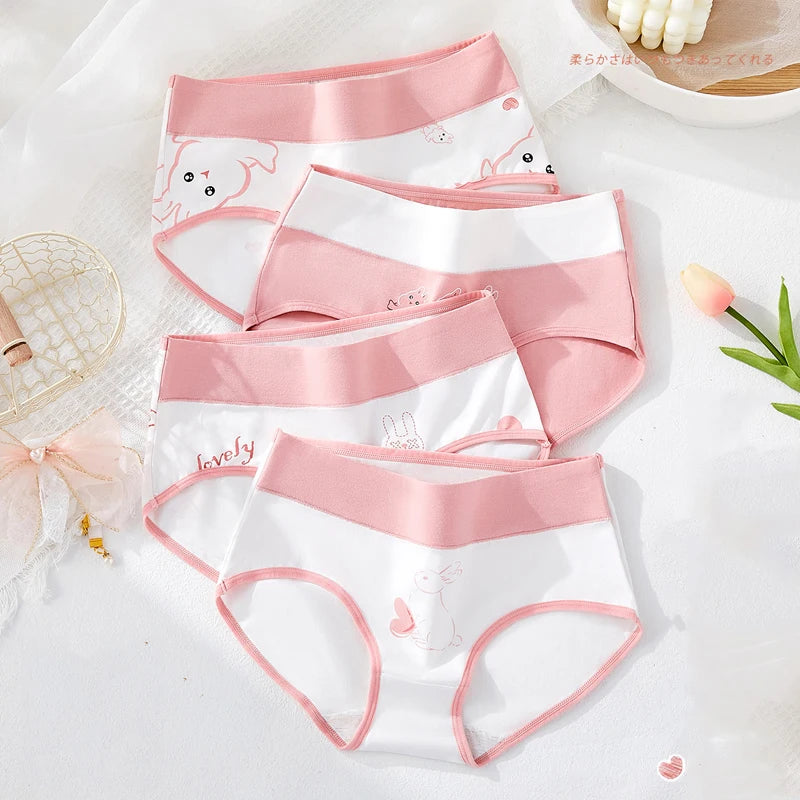 Fashion Print 4Pcs High Waist Cotton Panties Women Body Shaper Underwear Breathable Cute Girls Briefs Slimming Female Lingerie