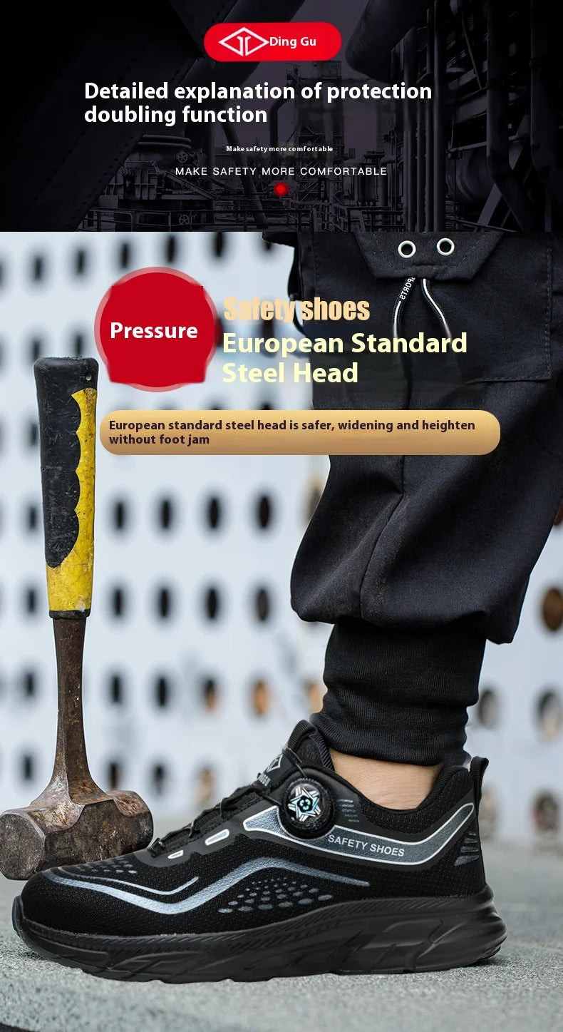 Rotating Button Men Shoes Security Sneakers Steel Toe Shoes Puncture-Proof work Shoes Anti-smash Sport Safety Shoes Protective