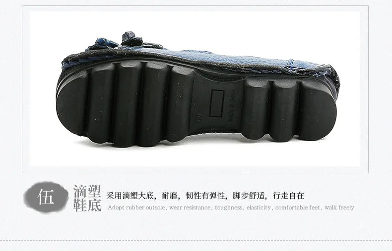 Genuine Leather Ballet Flats Women's Slip On Loafers Vintage Handmade Flower Soft Muffin Platform Casual Walk Dress Shoes Woman