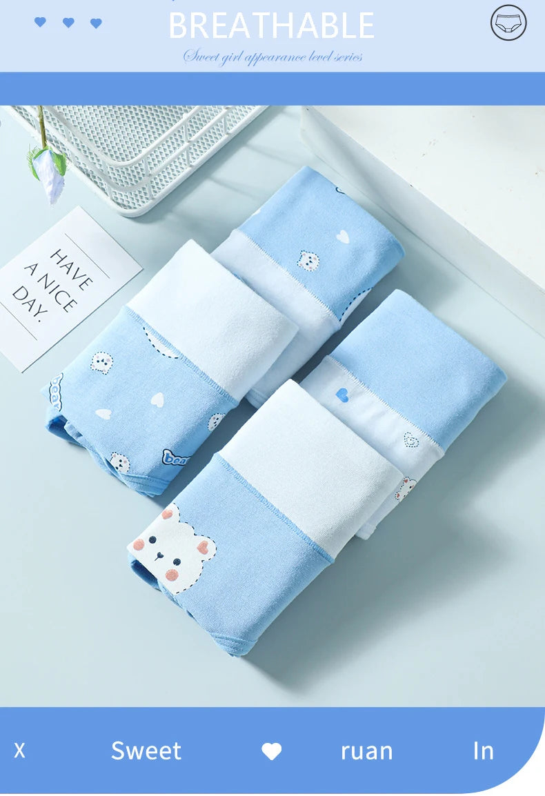 Fashion Print 4Pcs High Waist Cotton Panties Women Body Shaper Underwear Breathable Cute Girls Briefs Slimming Female Lingerie