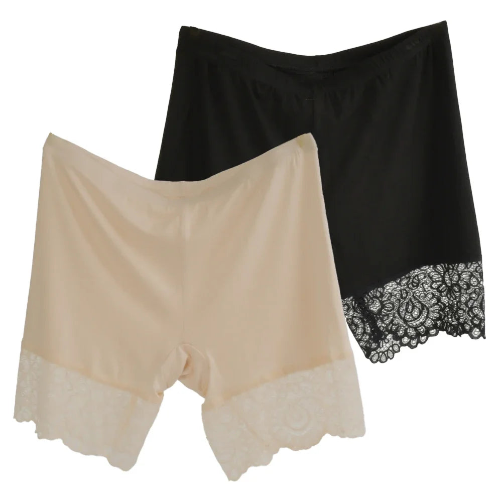 2Pcs Women Plus Big Size Safety With Lace Woman Panties Pants High Waist Shorts Under Female Summer Under Skirt Shorts Modal