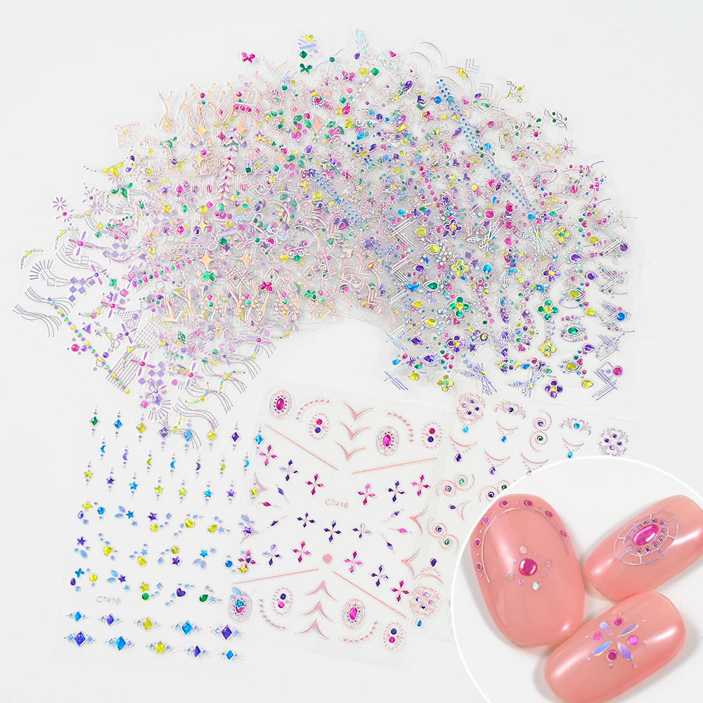 3D Gold Bronzing Moon Star Nail Stickers 20/30pcs Metallic Geometry Line Nail Decals Adhesive Metallic Laser Manicure Slider 6cm