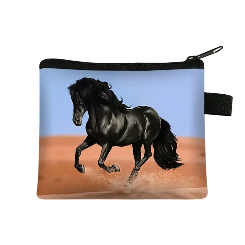 Galloping Horse 3D Printing Coin Purse Ladies Shopping Portable Silver Coin Bag Travel Mini Credit Card ID Card Bag Gift