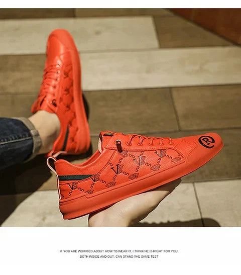 European Station Leather Fashion Men's Sneakers Men Shoes Man Embossed All Fashion Leather Red Casual Shoes for Men Men Shoes
