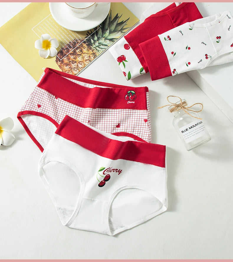 4Pcs/Set High Waist Cotton Panties Women Body Shaper Underwear Seamless Cute Girls Briefs Lucky Red Female Lingerie M-2XL