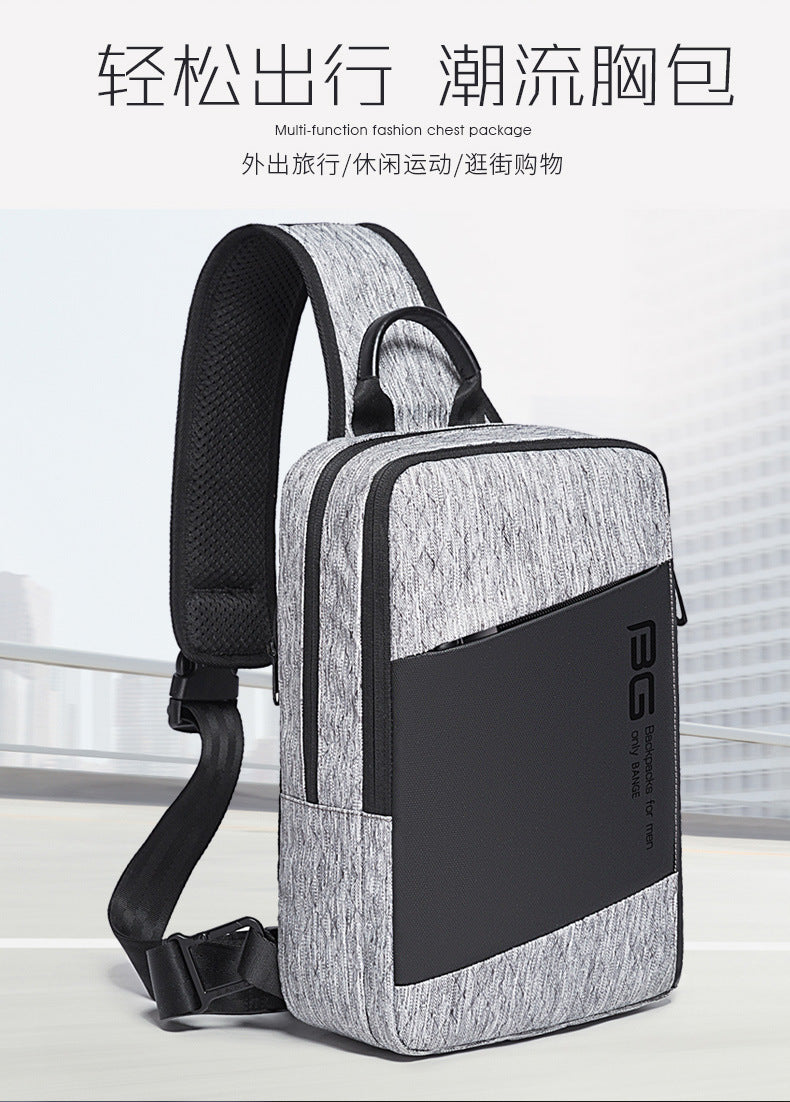 BANGE Men Bag Oxford USB Sling bag 7.9 inch Male Chest Bag Crossbody Bag For Man Moto Biker Shoulder Bags Black New Fashion Bag