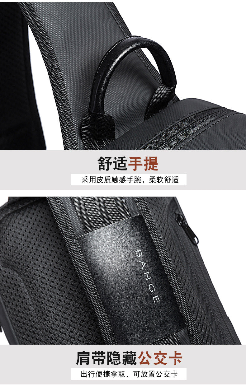 BANGE Men Bag Oxford USB Sling bag 7.9 inch Male Chest Bag Crossbody Bag For Man Moto Biker Shoulder Bags Black New Fashion Bag