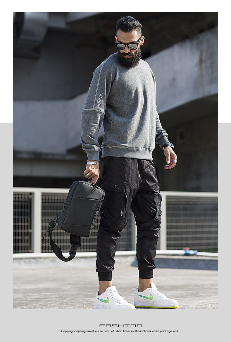 BANGE Men Bag Oxford USB Sling bag 7.9 inch Male Chest Bag Crossbody Bag For Man Moto Biker Shoulder Bags Black New Fashion Bag