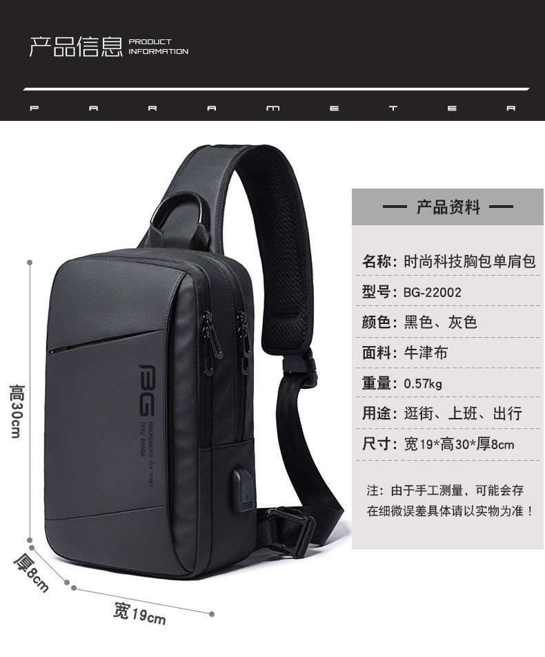 BANGE Men Bag Oxford USB Sling bag 7.9 inch Male Chest Bag Crossbody Bag For Man Moto Biker Shoulder Bags Black New Fashion Bag