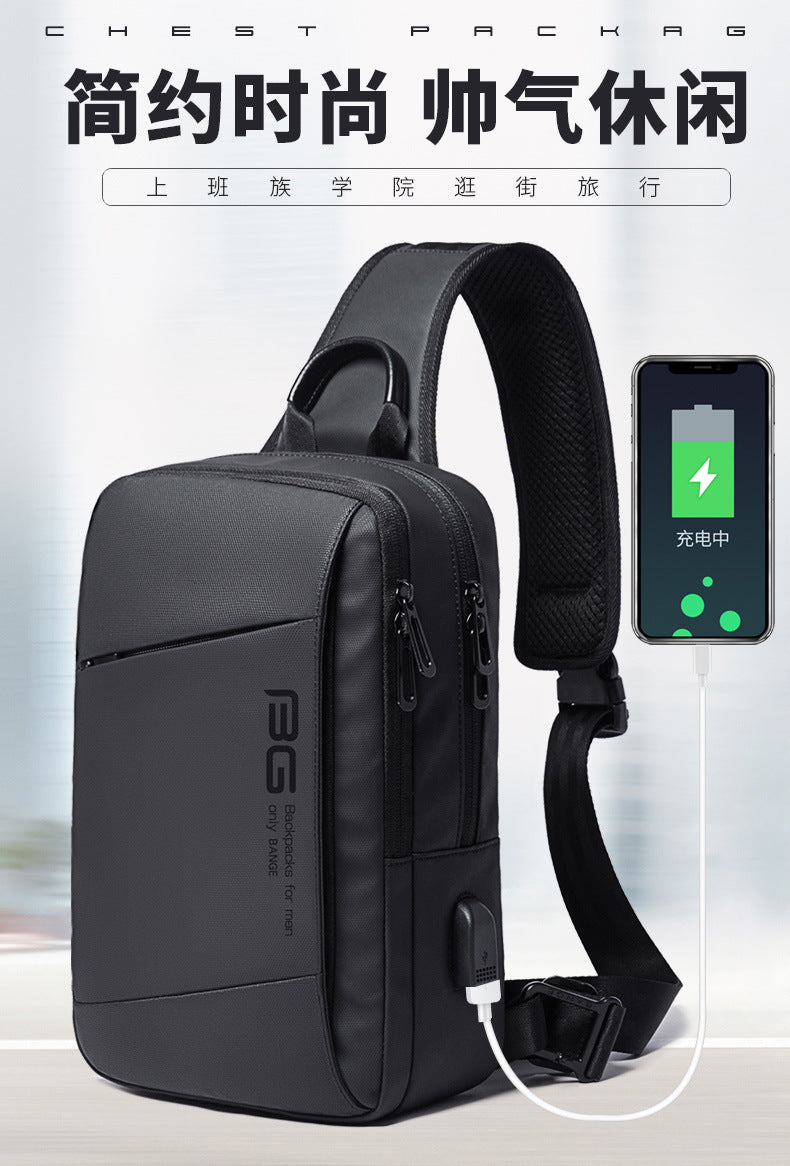 BANGE Men Bag Oxford USB Sling bag 7.9 inch Male Chest Bag Crossbody Bag For Man Moto Biker Shoulder Bags Black New Fashion Bag