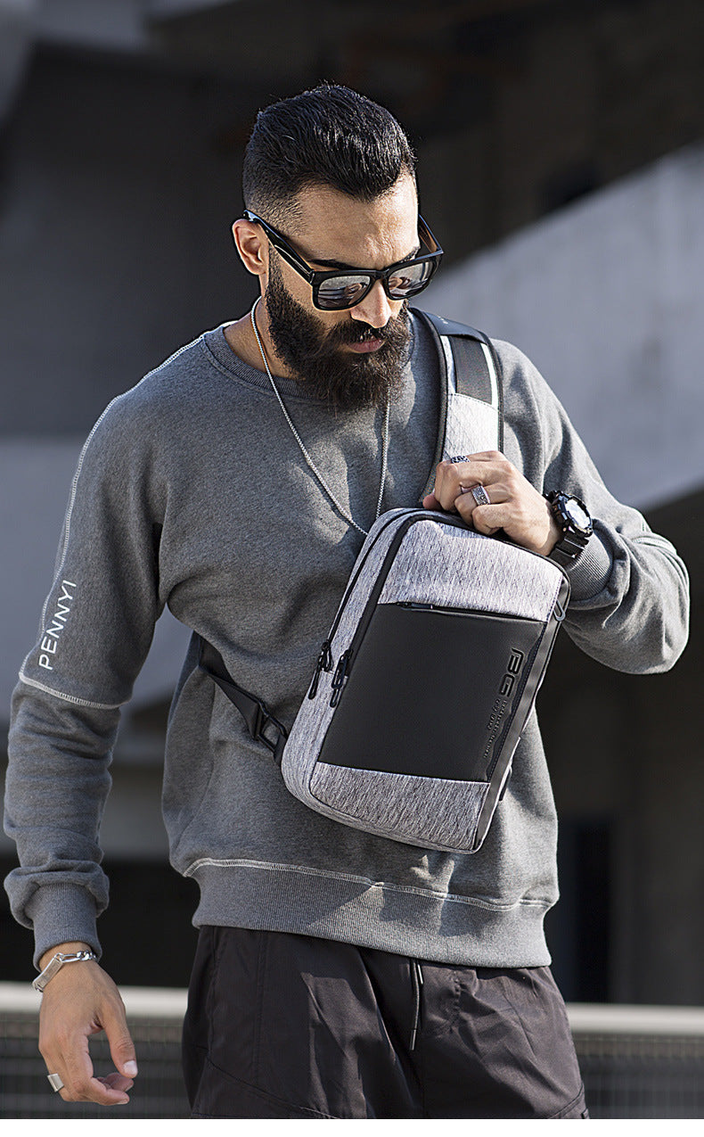 BANGE Men Bag Oxford USB Sling bag 7.9 inch Male Chest Bag Crossbody Bag For Man Moto Biker Shoulder Bags Black New Fashion Bag