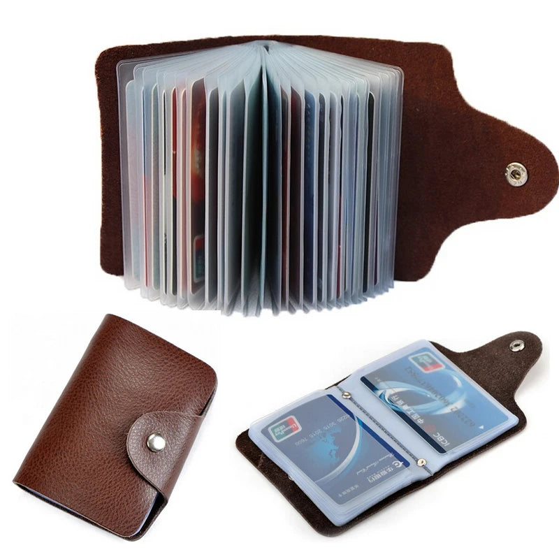 New Fashion 26 Slots Genuine Leather Business Card Holder Organizer Hasp Men Bank Credit Card Case Bag Women ID Wallet
