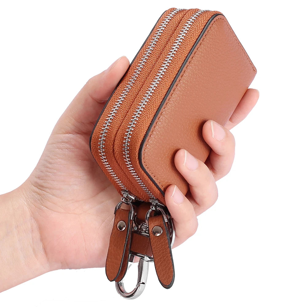 Split Leather Key Wallets Unisex Key Bag Men Car Key Holders Double Zipper Keychain Case Women Smart Housekeeper