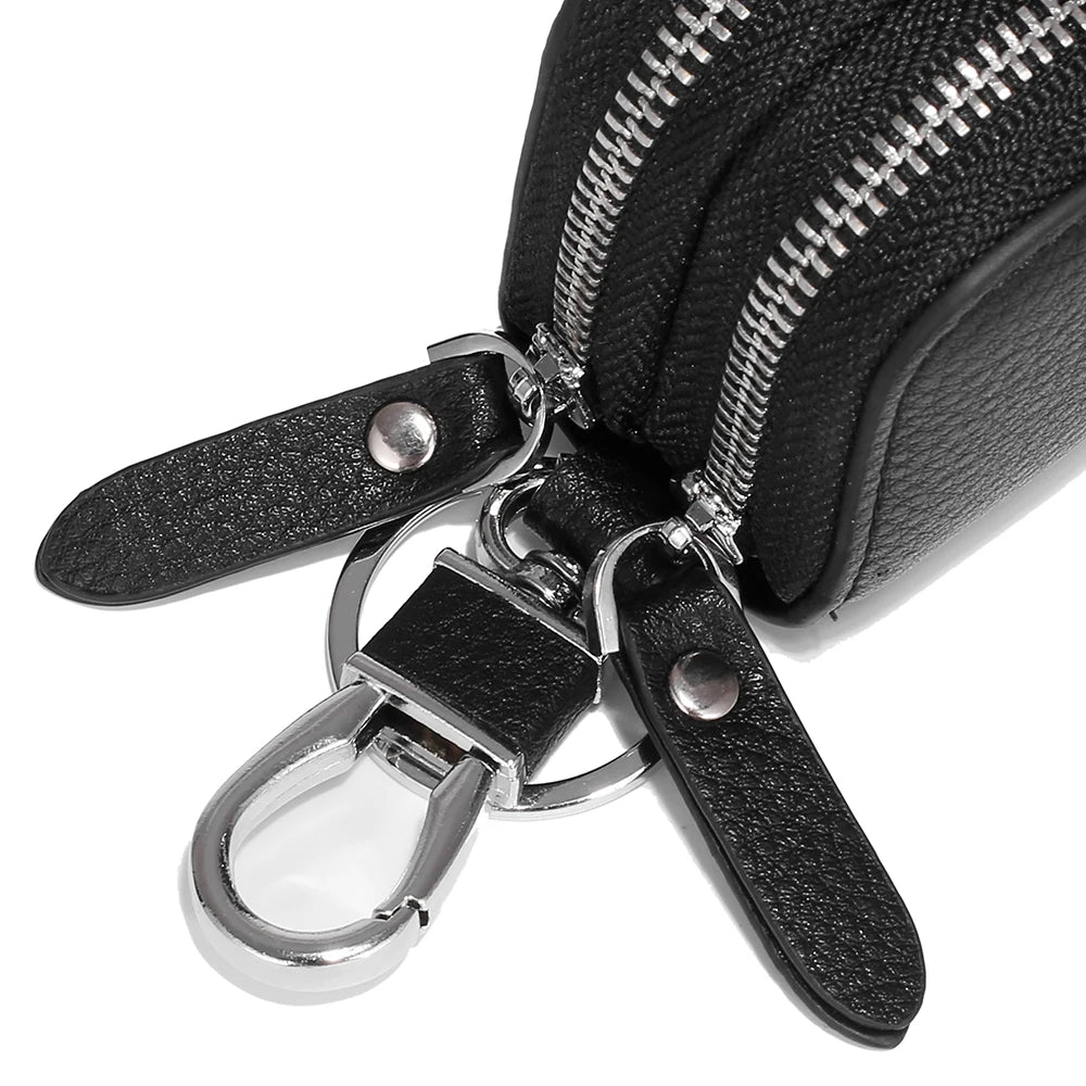 Split Leather Key Wallets Unisex Key Bag Men Car Key Holders Double Zipper Keychain Case Women Smart Housekeeper