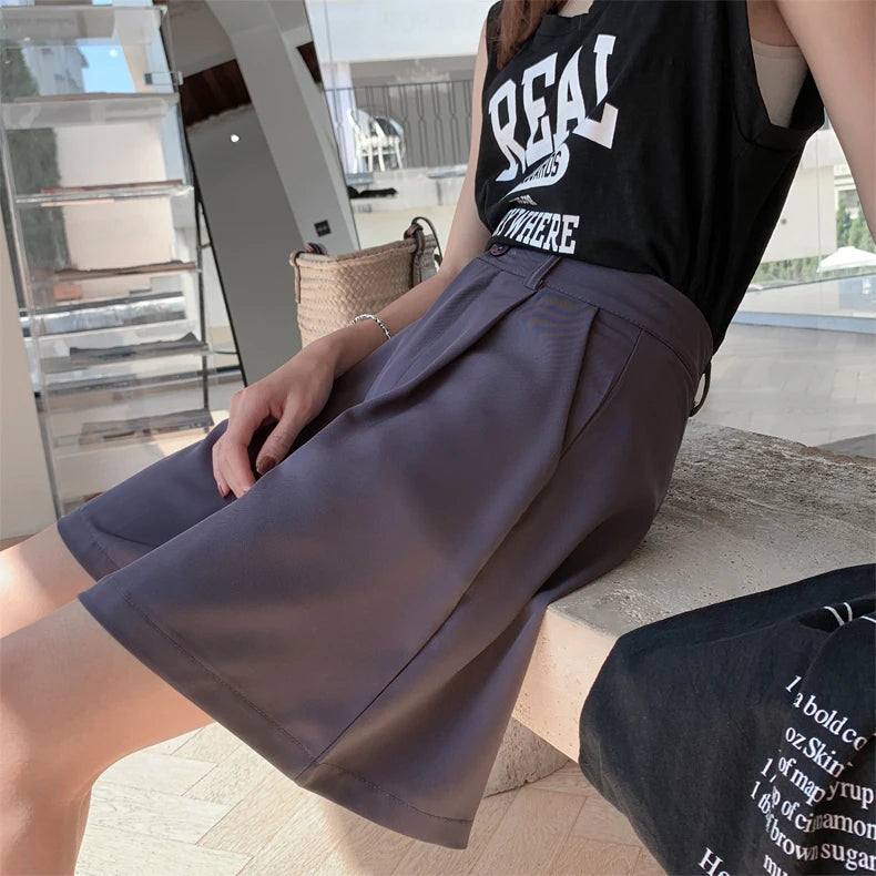 Jielur Women's Loose High Waist Suit Shorts Women Black Grey Blue Five-point Shorts Female Casual Wide-leg Shorts for Women S-XL