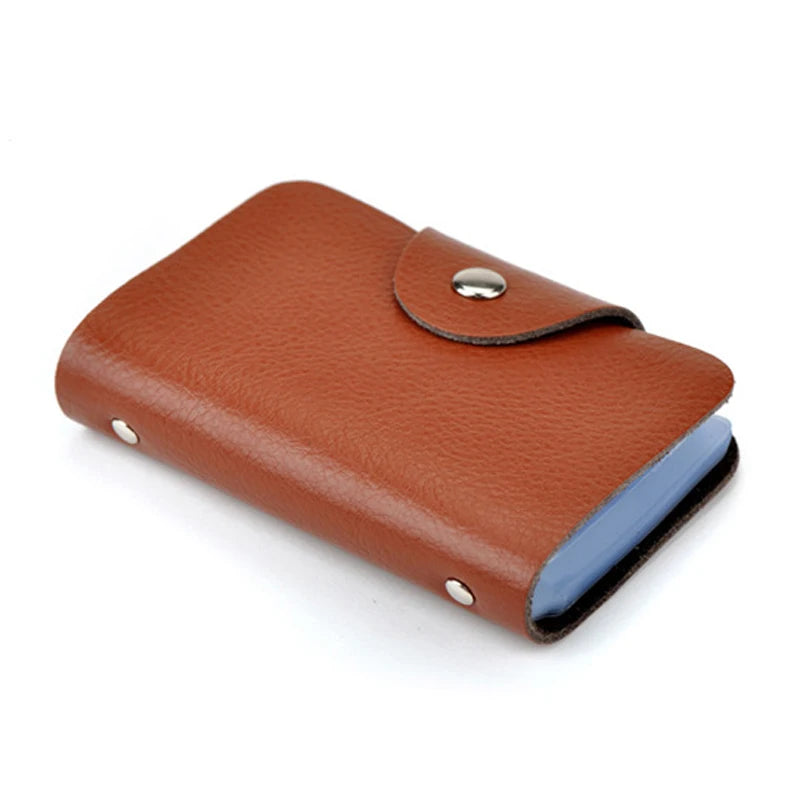New Fashion 26 Slots Genuine Leather Business Card Holder Organizer Hasp Men Bank Credit Card Case Bag Women ID Wallet