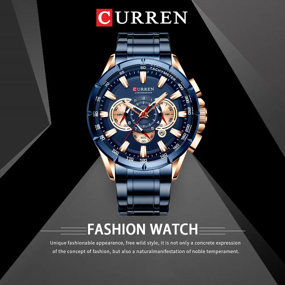 CURREN Men's Watch Fashion Sport Chronograph Wristwatch Mens Watches Top Brand Luxury Quartz Watch Stainless Steel Band