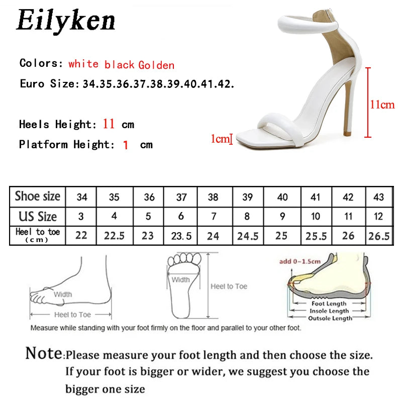 Eilyken Summer Silver Gold Peep Toe High Heel  Sandals Sexy Buckle Strap Ankle-Wrap Ladies Club Women Stripper Shoes
