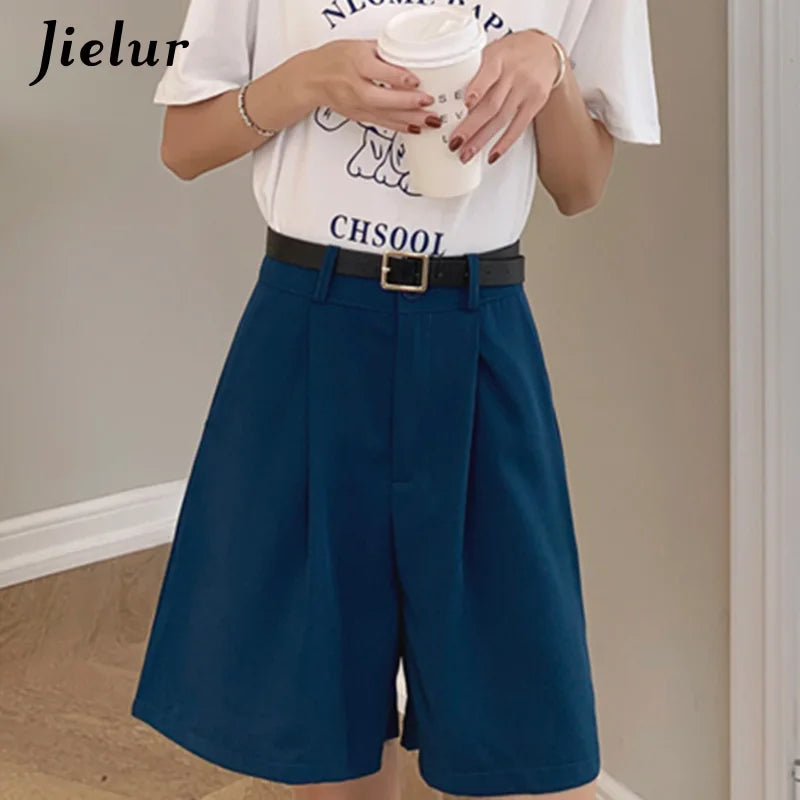 Jielur Women's Loose High Waist Suit Shorts Women Black Grey Blue Five-point Shorts Female Casual Wide-leg Shorts for Women S-XL