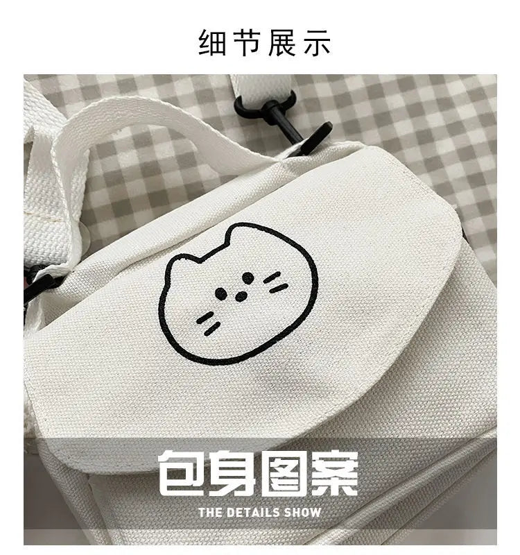 2024 New Canvas Small Fresh Ladies One-shoulder Diagonal Bag Multifunctional Fashion Cartoon Print All-match Package