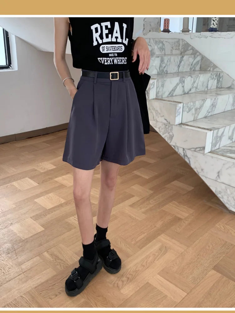 Jielur Women's Loose High Waist Suit Shorts Women Black Grey Blue Five-point Shorts Female Casual Wide-leg Shorts for Women S-XL