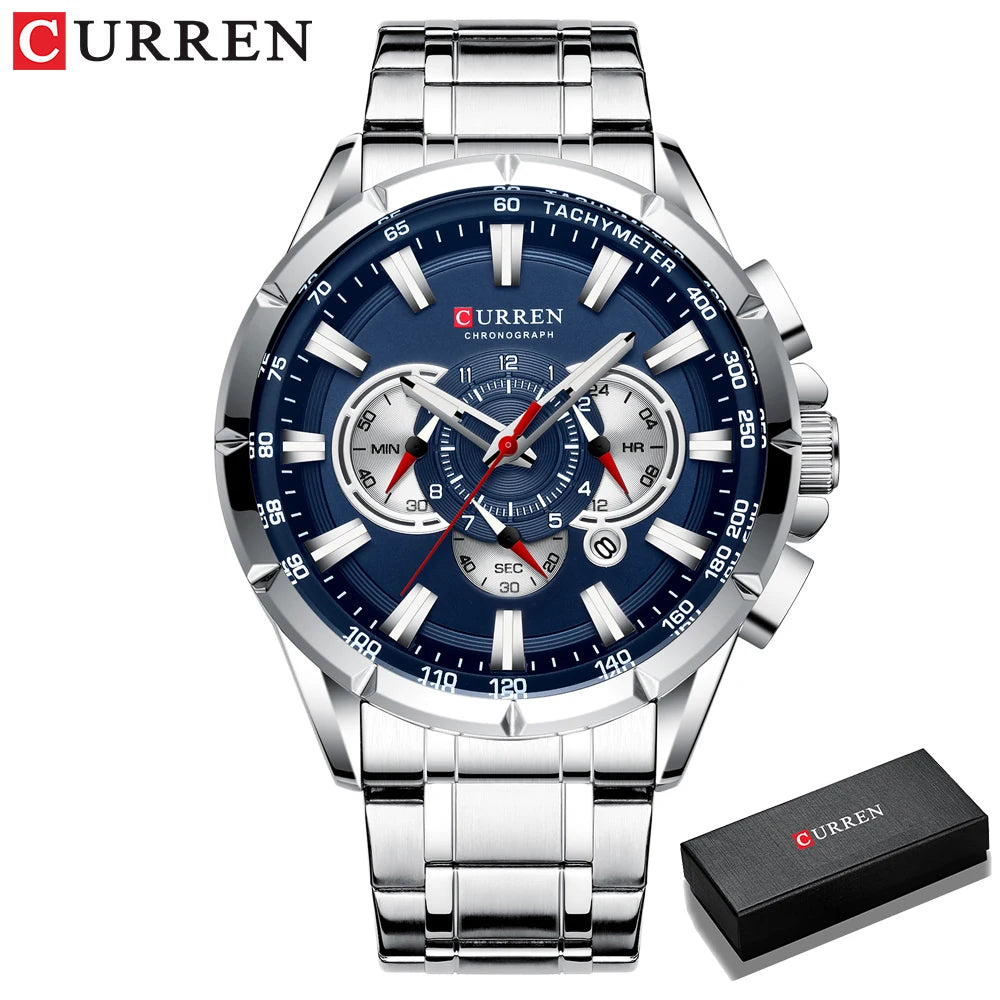 CURREN Men's Watch Fashion Sport Chronograph Wristwatch Mens Watches Top Brand Luxury Quartz Watch Stainless Steel Band
