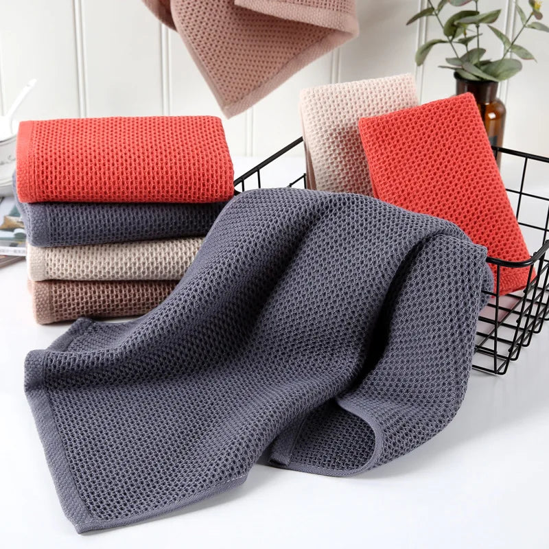 Cotton Hand Towel Honeycomb Strong Absorbent Breathable Soft Waffle Face Wash Towel Home Cleaning Tool Kitchen Cleaning Cloth