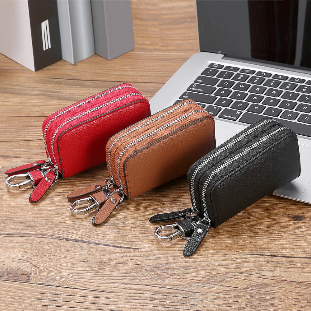 Split Leather Key Wallets Unisex Key Bag Men Car Key Holders Double Zipper Keychain Case Women Smart Housekeeper