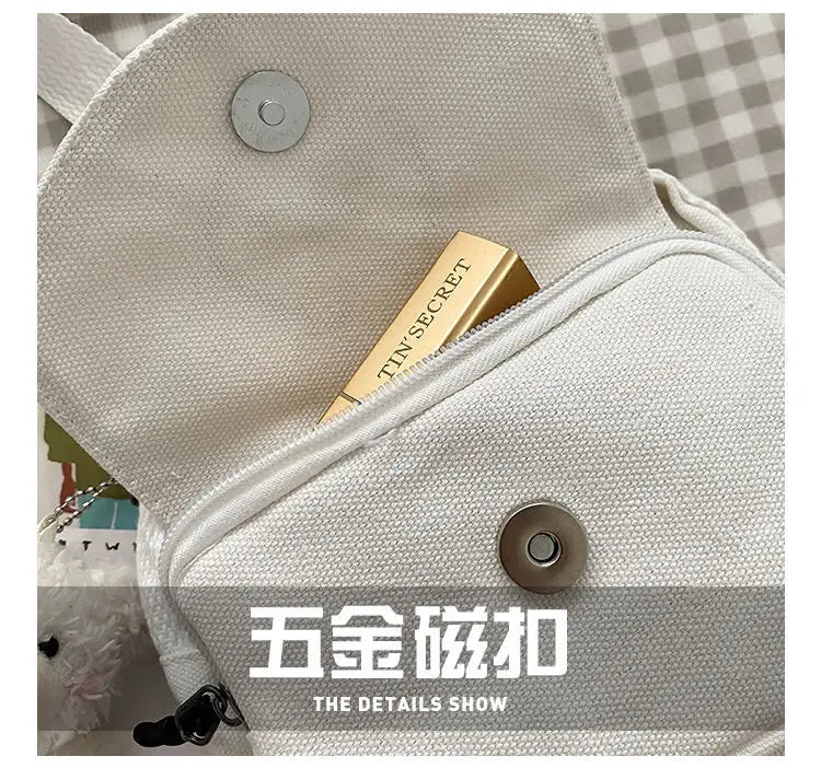 2024 New Canvas Small Fresh Ladies One-shoulder Diagonal Bag Multifunctional Fashion Cartoon Print All-match Package