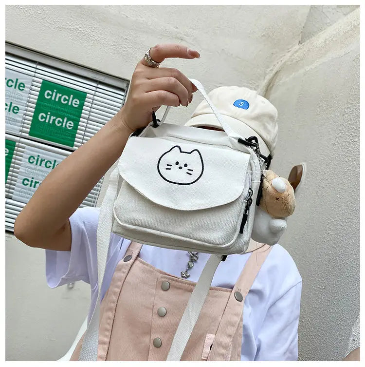 2024 New Canvas Small Fresh Ladies One-shoulder Diagonal Bag Multifunctional Fashion Cartoon Print All-match Package