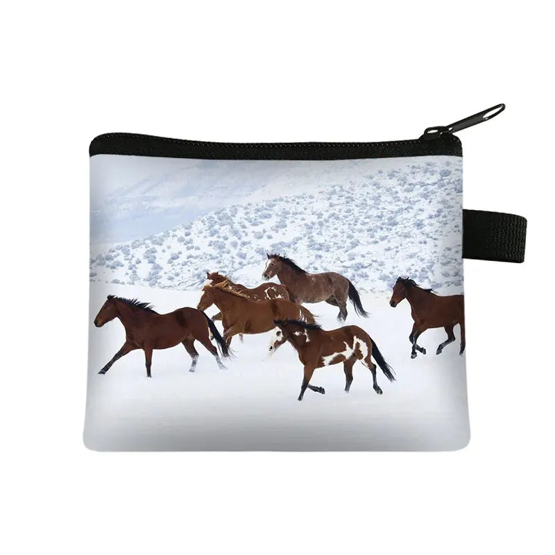 Galloping Horse 3D Printing Coin Purse Ladies Shopping Portable Silver Coin Bag Travel Mini Credit Card ID Card Bag Gift