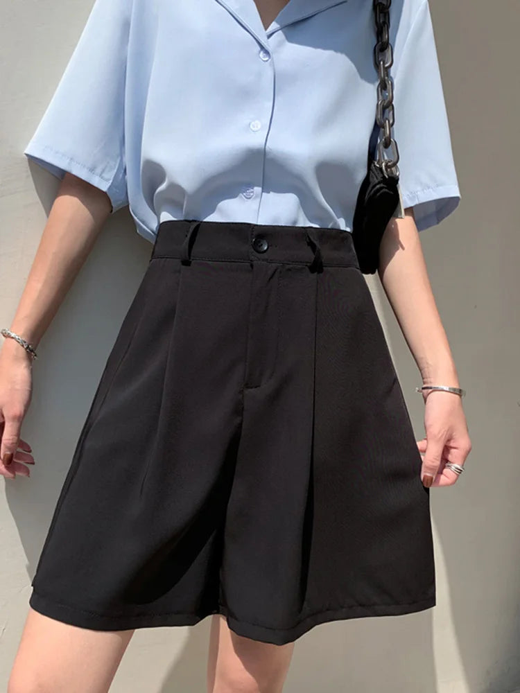 Jielur Women's Loose High Waist Suit Shorts Women Black Grey Blue Five-point Shorts Female Casual Wide-leg Shorts for Women S-XL