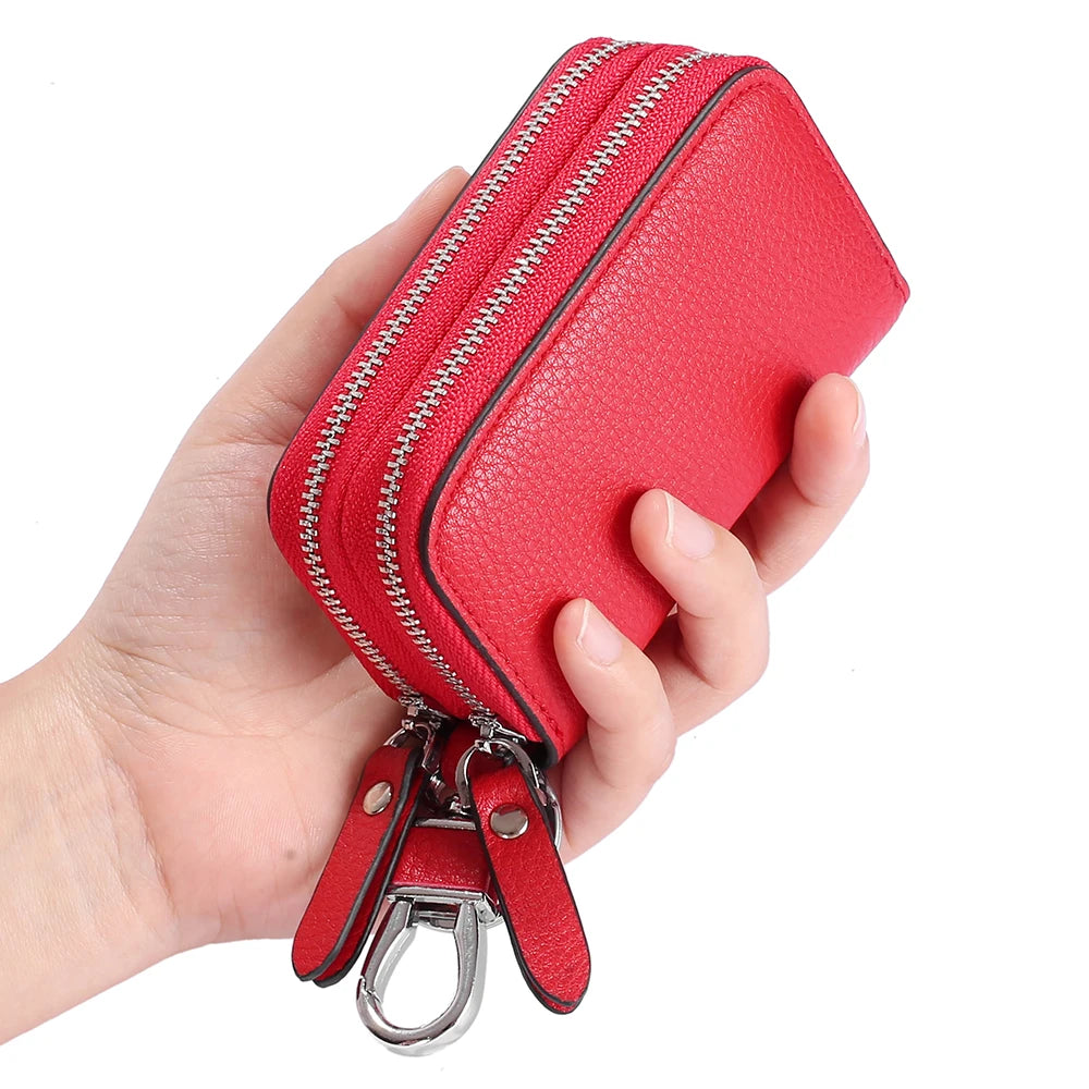 Split Leather Key Wallets Unisex Key Bag Men Car Key Holders Double Zipper Keychain Case Women Smart Housekeeper