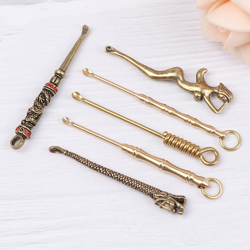 1pc Ear Spoons Retro Brass Dragon Portable Ear Cleaning Tool Ear Pick Ear Wax Remover Curette Cleaner Keychain Pendants