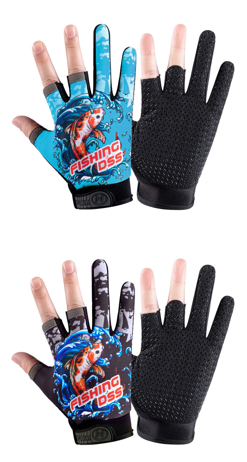 Fishing gloves, summer thin style, sun protection, quick drying, men's and women's dew, three finger breathable, anti piercing,