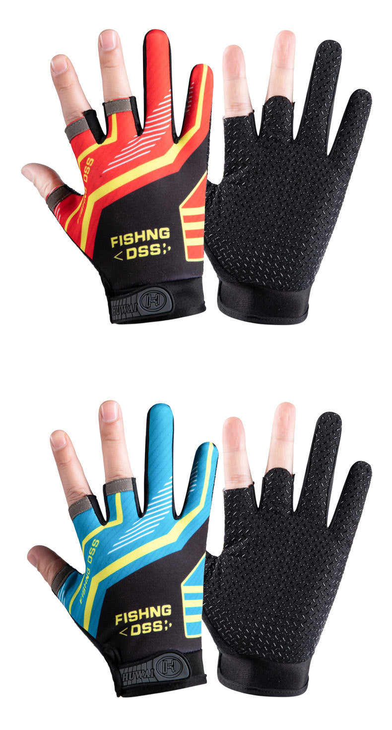 Fishing gloves, summer thin style, sun protection, quick drying, men's and women's dew, three finger breathable, anti piercing,