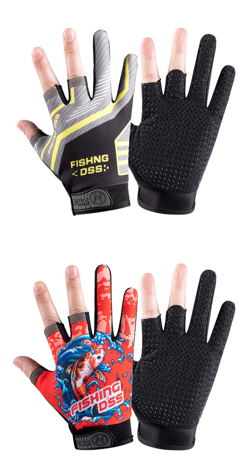 Fishing gloves, summer thin style, sun protection, quick drying, men's and women's dew, three finger breathable, anti piercing,