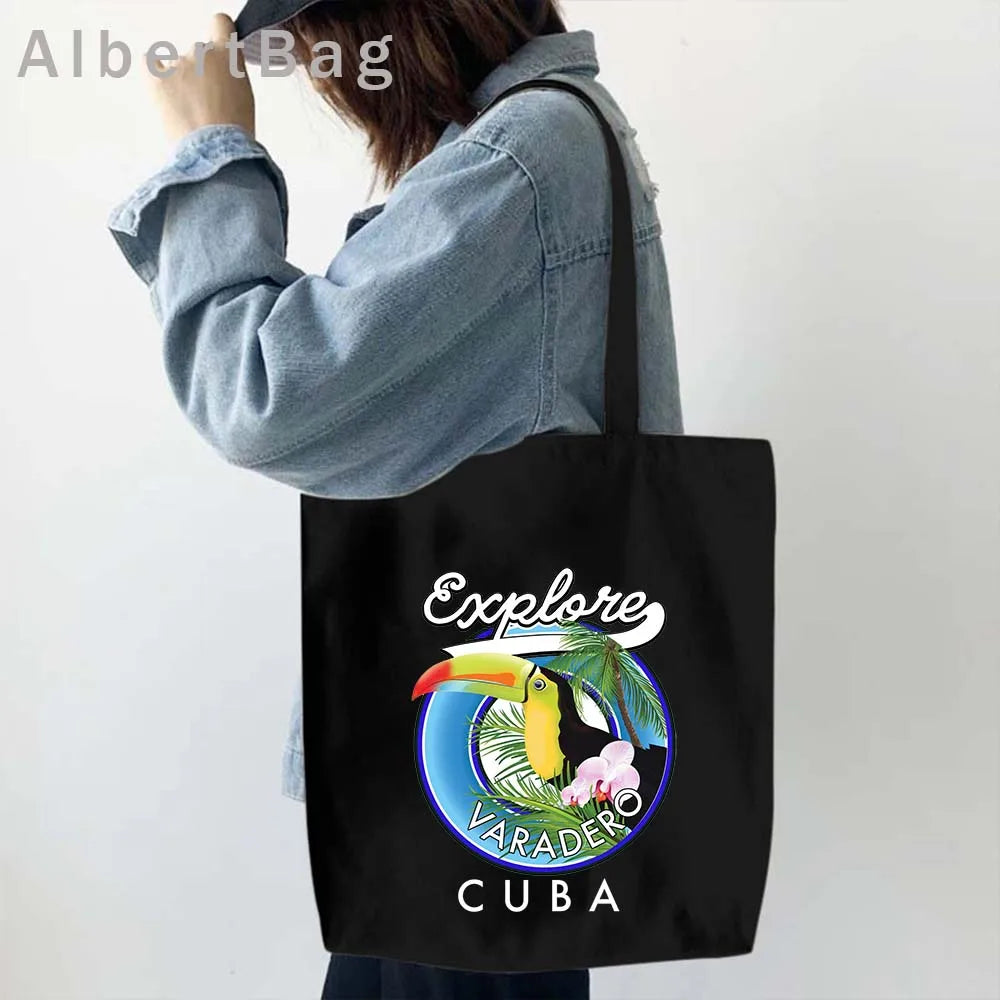 Cuba Country Map Flag Havana Travel Cuban Watercor Shopper Harajuku Canvas Totes Bag Cubana Girl Gift Love Heart Cotton Handbags