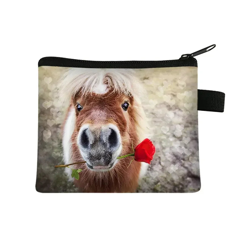 Galloping Horse 3D Printing Coin Purse Ladies Shopping Portable Silver Coin Bag Travel Mini Credit Card ID Card Bag Gift